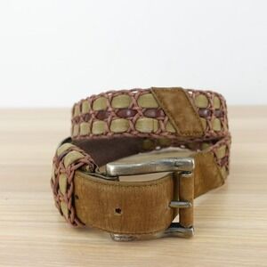 VINTAGE Santa Fe Belt Size 30 Army Green Braided Leather Western Steampunk RARE